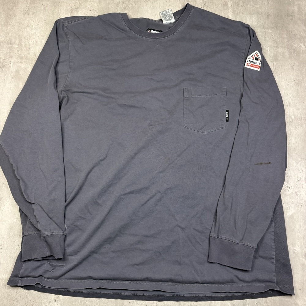 Bulwark FR Shirt Mens XXL Gray Blue Flame Resistant Long Sleeve Pocket Tee